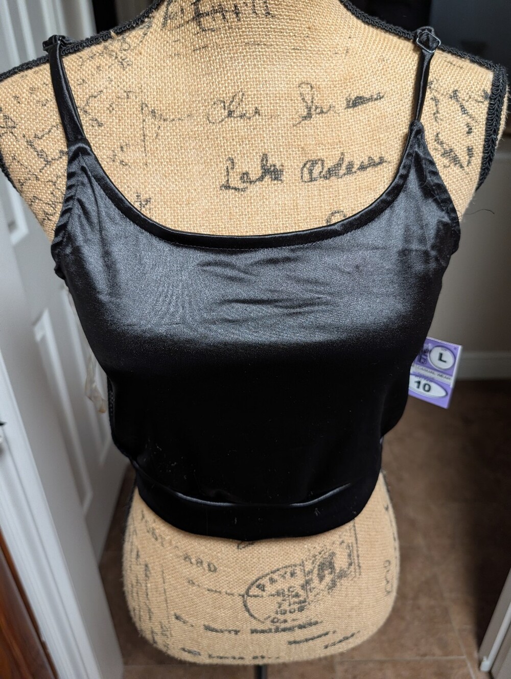 Black Satin Tank Crop Top - Women's Sleeveless Cami
